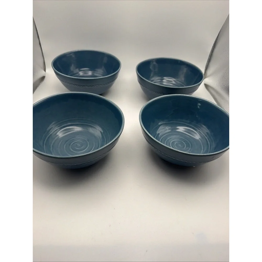 Cramsia Italy Blue Stoneware Soup Cereal Bowls Set of 4 7